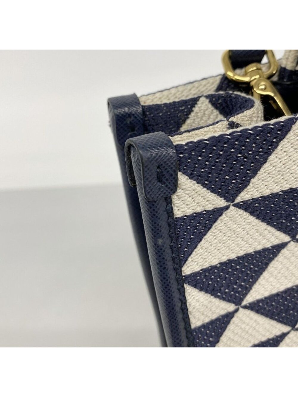 Prada Tote Canvas Navy White Gold 2-Way - Picture 8 of 10
